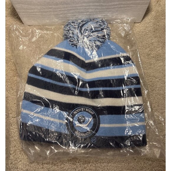 Hockey Night In Canada Blue White Striped Knit Beanie With Pom Budweiser - Picture 6 of 6